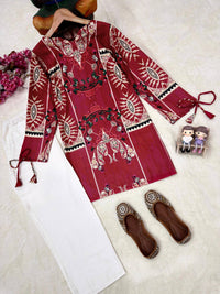 Stylish maroon color digital printed premium cordset