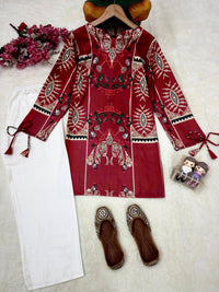 Stylish maroon color digital printed premium cordset