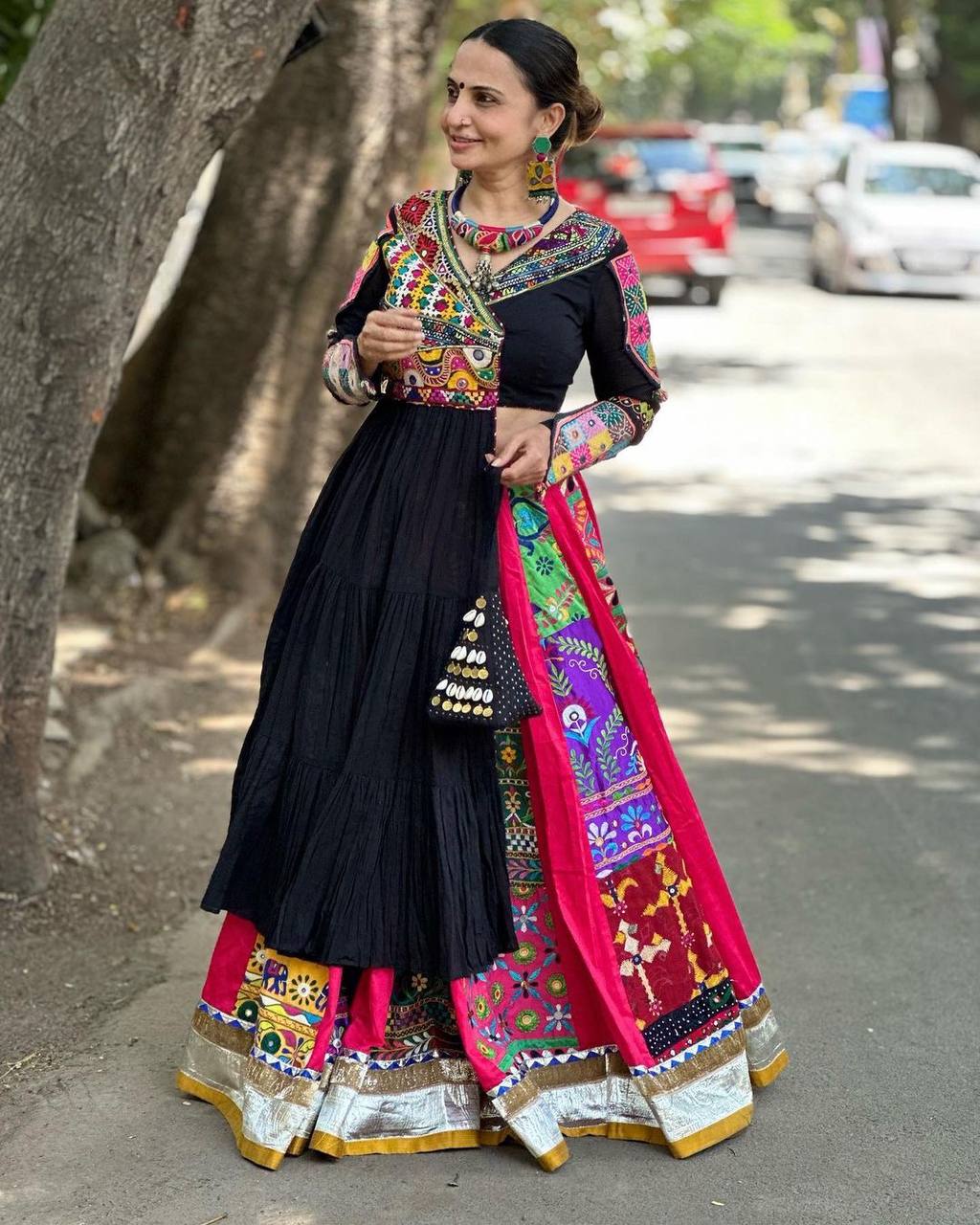 Navratri special Designer Printed Cotton Indo Western Outfit with Mirror Work - LC 1110
