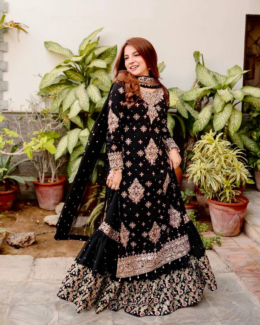 Georgette Long Kurti with Embroidered Sharara Set - LC 1242