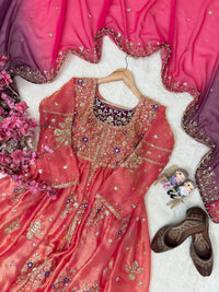 Elegant anarkali gown set in premium heavy tissue silk