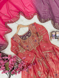 Elegant anarkali gown set in premium heavy tissue silk
