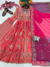 Elegant anarkali gown set in premium heavy tissue silk