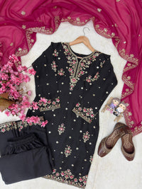 Trending & elegant embroidered kurti & flared palazzo suit in white-maroon & black-pink color combo
