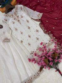 Trending & elegant embroidered kurti & flared palazzo suit in white-maroon & black-pink color combo