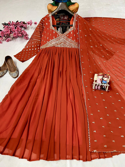 Designer Georgette Gown with Zari Sequin Work & Dupatta - VF 208