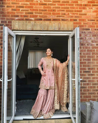 Beautiful baby pink color Sharara set with elegant Embroidery work