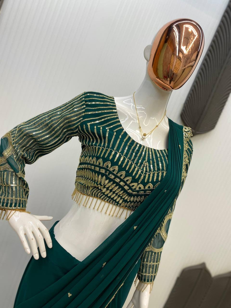 Ready To Wear Ruffle Lehenga Saree with Full Sleeve Blouse - FFLG-1954