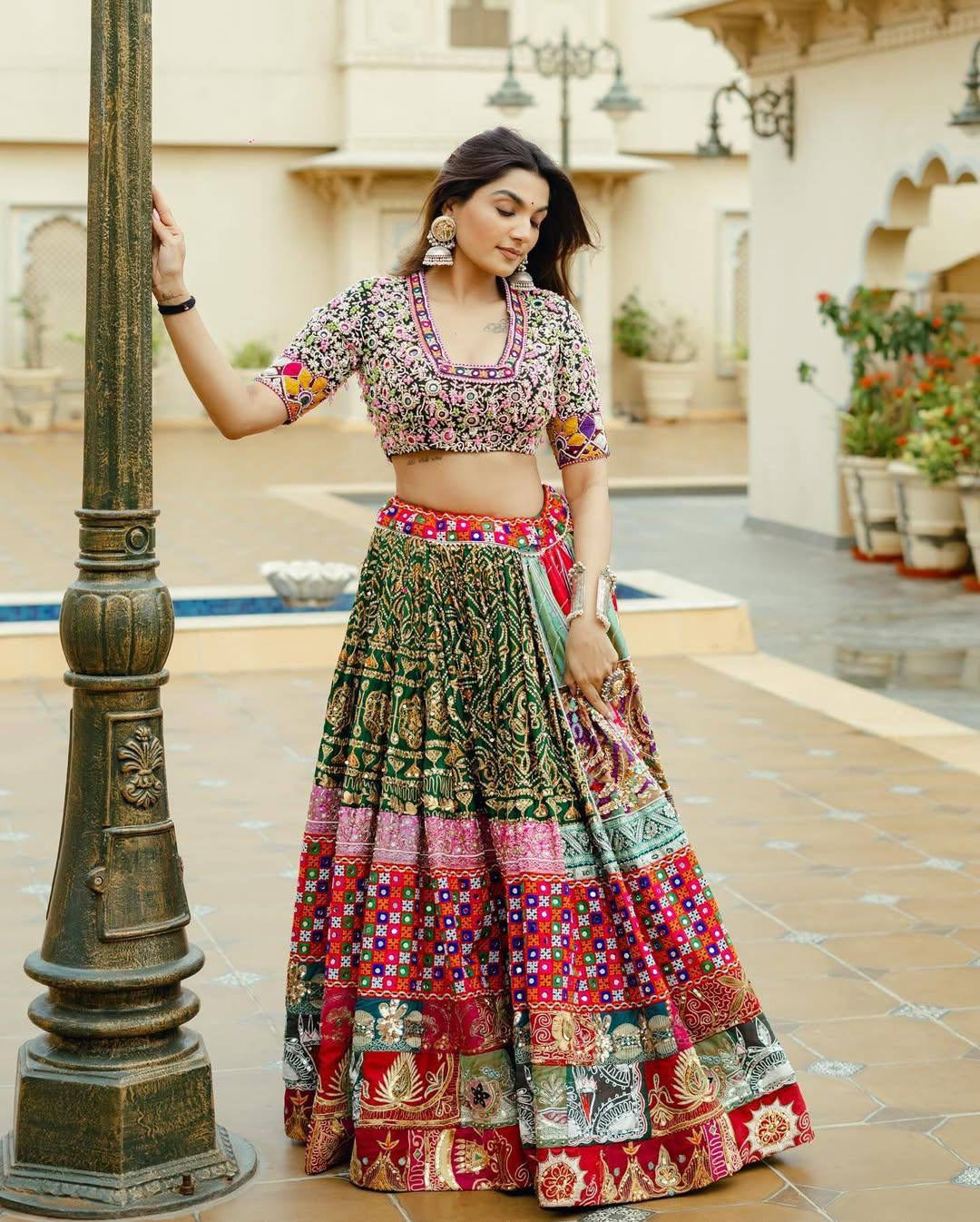 Navratri special Heavy Muslin Cotton Lehenga with Digital Print & Real Mirror Work - Alc 99