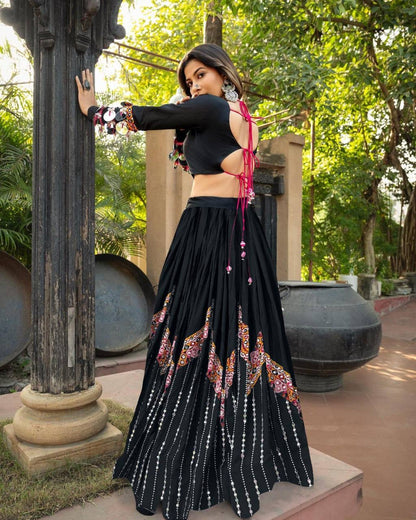 Navratri special Heavy Muslin Cotton Lehenga with Digital Print & Real Mirror Work - ALC-94