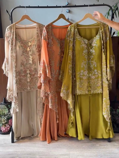 Be 406- stylist kurti palazzo set with shrug