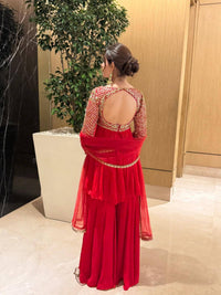 Festive Red Anarkali Style Kurti(KEDIYA) & Palazzo With stylish dupatta