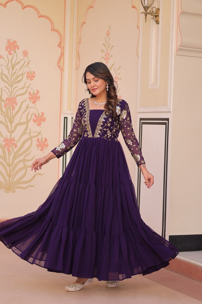 Premium Readymade Gown with Sequins & Zari Embroidery - 12 Meter Flair - FFlw9237
