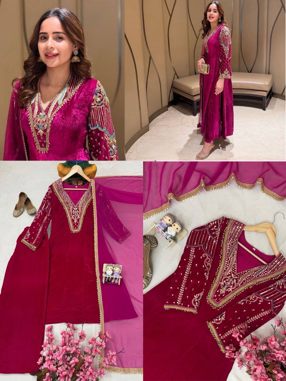 Lc 1419 beautiful ranipink velvet suit