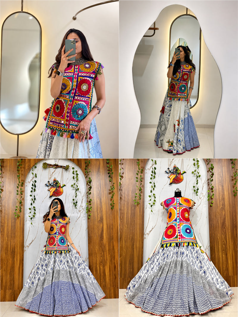 Fusion Style Navratri Kurti Lehenga with Gamthi Embroidery & Mirror Work
