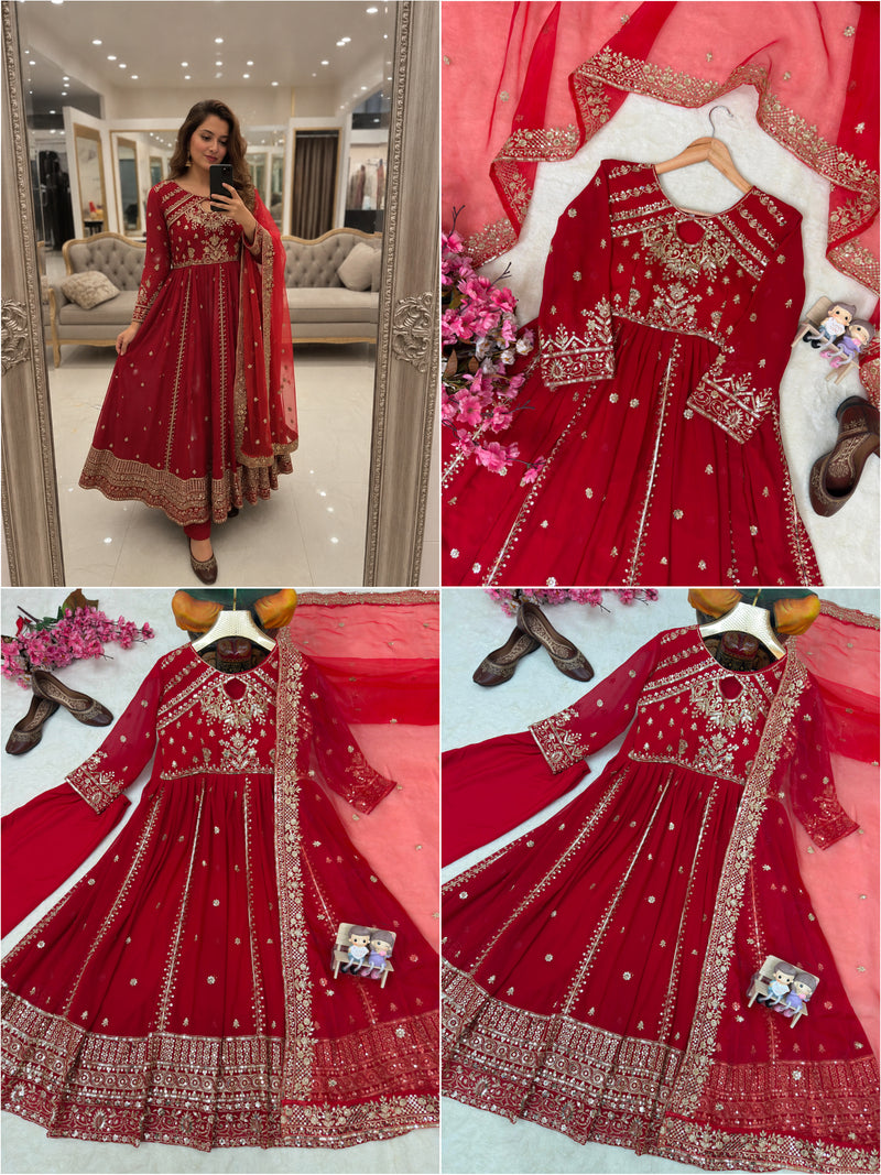 Raksha Bandhan Special Anarkali Gown | Soft Faux Georgette | Sequins & Zari Embroidery | 3 Colors