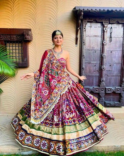 Navratri special Heavy Muslin Cotton Lehenga with Digital Print & Real Mirror Work - ALC 084