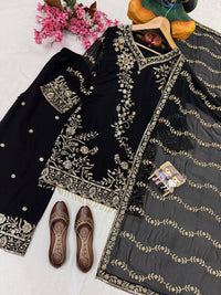 Premium Black Kurti Palazzo Set with sequins Embroidery Work in Georgette fabric