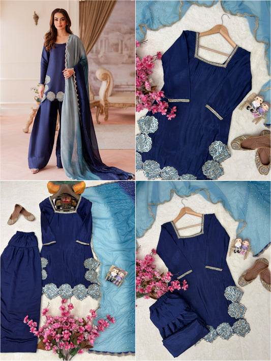 Beautiful Farshi salwar suit in deep blue color