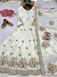 Stylish off-white color anarkali in premium chinon silk fabric