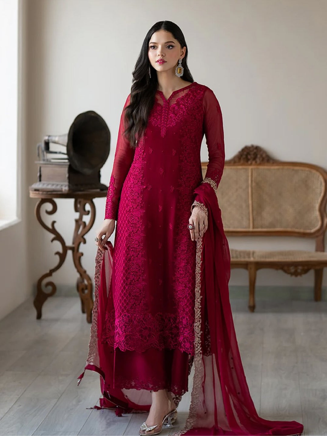 Designer Party Wear Top Palazzo Set with Heavy Embroidery - FFNSR-866