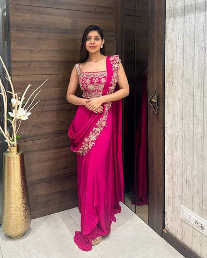 Ready To Wear Saree with Jacket - Heavy Chinon Silk - FFHV-9250