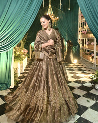 Amazing Semi-Bridal Lehenga Choli in beautiful brown color gmy silk (heavy tissue)