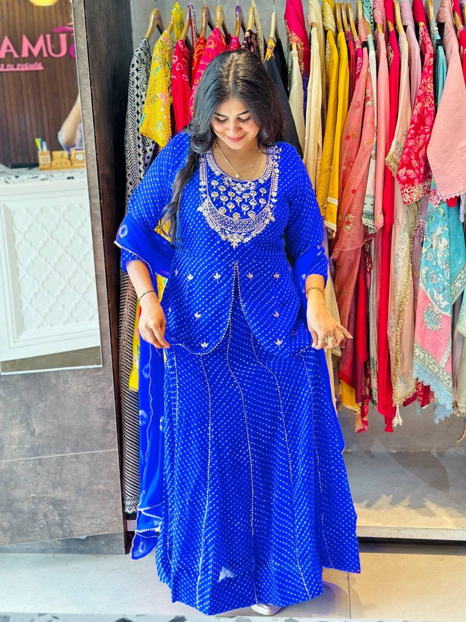 Printed Georgette Indo Western Lehenga - Perfect for Festivals - FFlg 1977