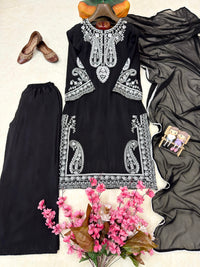 Summer Special Chicken work Kurti with Palazzo set in Pista & Black color