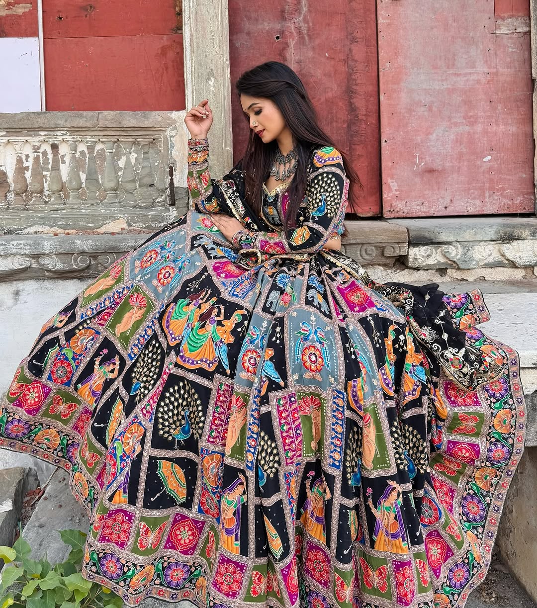 ALC 112 Navratri Special Chaniya Choli - Heavy Muslin Cotton Lehenga with Real Mirror Work