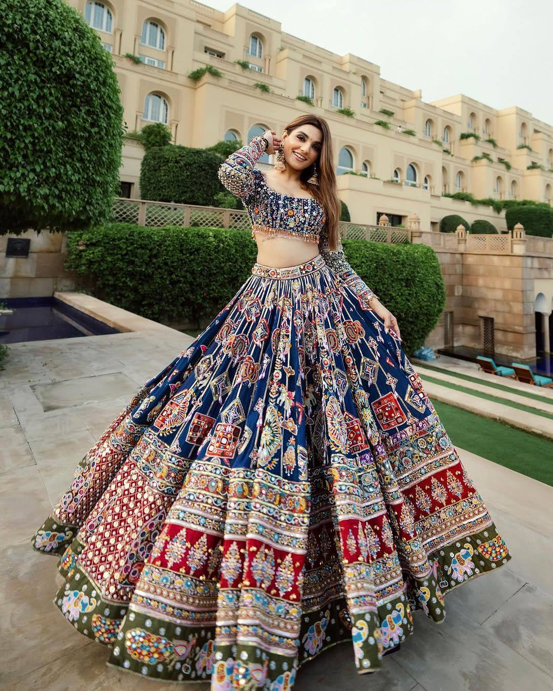 Navratri Special Premium Heavy Muslin Cotton Lehenga with Digital Print, Real Mirror Work & Gotapatti Lace