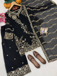Premium Black Kurti Palazzo Set with sequins Embroidery Work in Georgette fabric