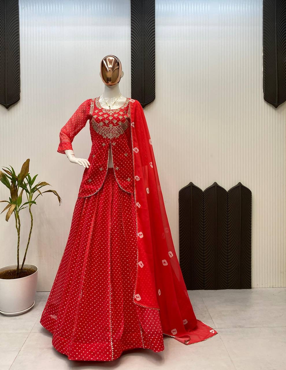 Printed Georgette Indo Western Lehenga - Perfect for Festivals - FFlg 1977