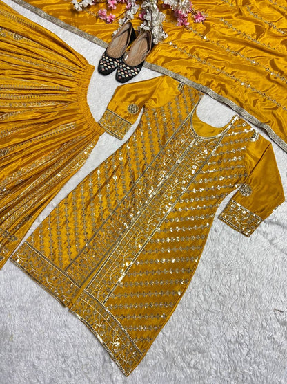 Designer Party Wear kurti- Flaired Palazzo & Dupatta with Heavy Embroidery - FFMF-449