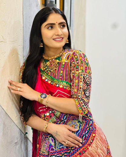 Heavy Muslin Cotton Lehenga with Real Mirror Work & Pompom Lace - ALC 053