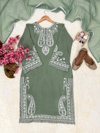Summer Special Chicken work Kurti with Palazzo set in Pista & Black color