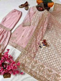 Beautiful baby pink color Sharara set with elegant Embroidery work
