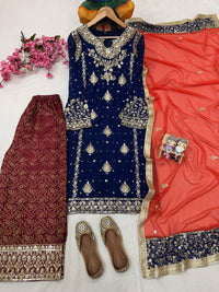 Designer & stylish Kurti with jacard plazzo set with elegant dupatta