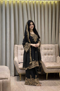 Designer Kurti-Palazzo set in premium moss tissue silk