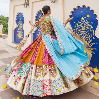 Navratri Special Premium Heavy Muslin Cotton Lehenga with Digital Print & Real Mirror Work