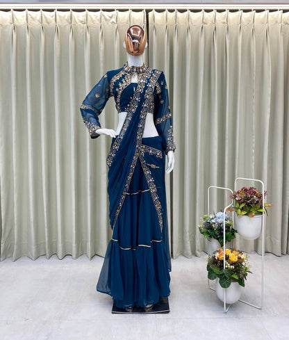 Wedding Season Special Faux Georgette Lehenga Saree with Heavy Embroidery & Mirror Work - FFBE 280