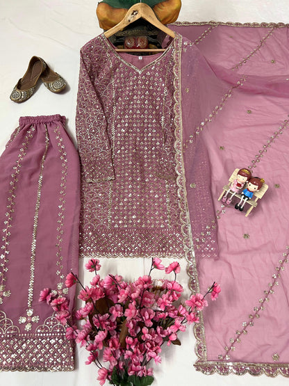 Heavy Georgette Kurti & Palazzo Set with Zari & Sequin Embroidery - LC 1361