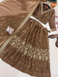 Amazing Semi-Bridal Lehenga Choli in beautiful brown color gmy silk (heavy tissue)