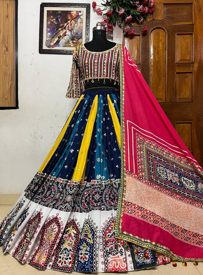 Heavy Muslin Cotton Lehenga with Real Mirror Work & Pompom Lace - ALC 053