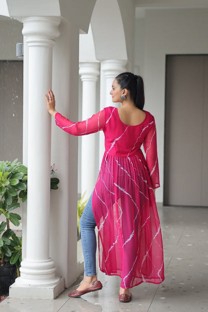 Navratri Collections 2025 Leheriya Print Kurti with Kutchi Patchwork in Faux Georgette