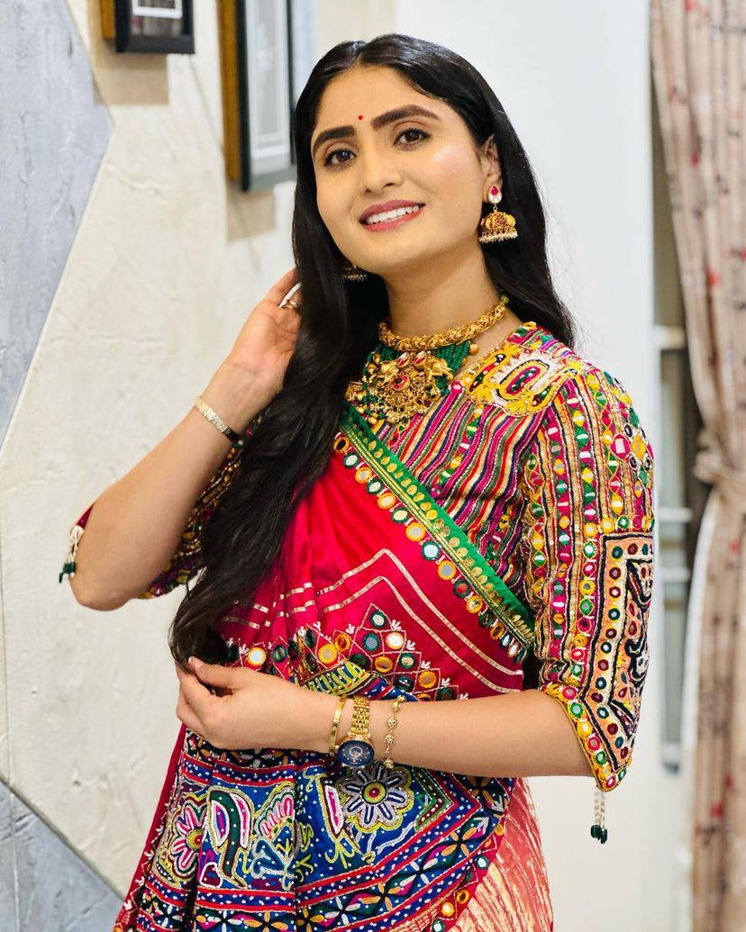 Heavy Muslin Cotton Lehenga with Real Mirror Work & Pompom Lace - ALC 053