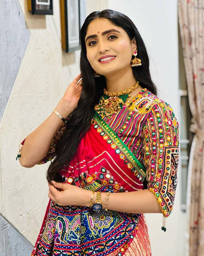 Heavy Muslin Cotton Lehenga with Real Mirror Work & Pompom Lace - ALC 053