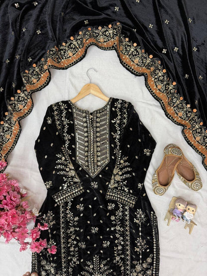 Lc 1415- heavy embroidery velvet suit