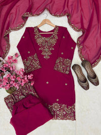 Designer Kurti-Palazzo set in premium moss tissue silk