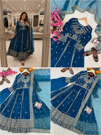 Raksha Bandhan Special Anarkali Gown | Soft Faux Georgette | Sequins & Zari Embroidery | 3 Colors